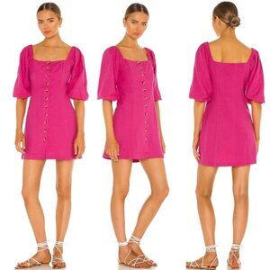 L* Space Dress Women Small Pink Linen Blend Square Neck Marina Button Front Mini